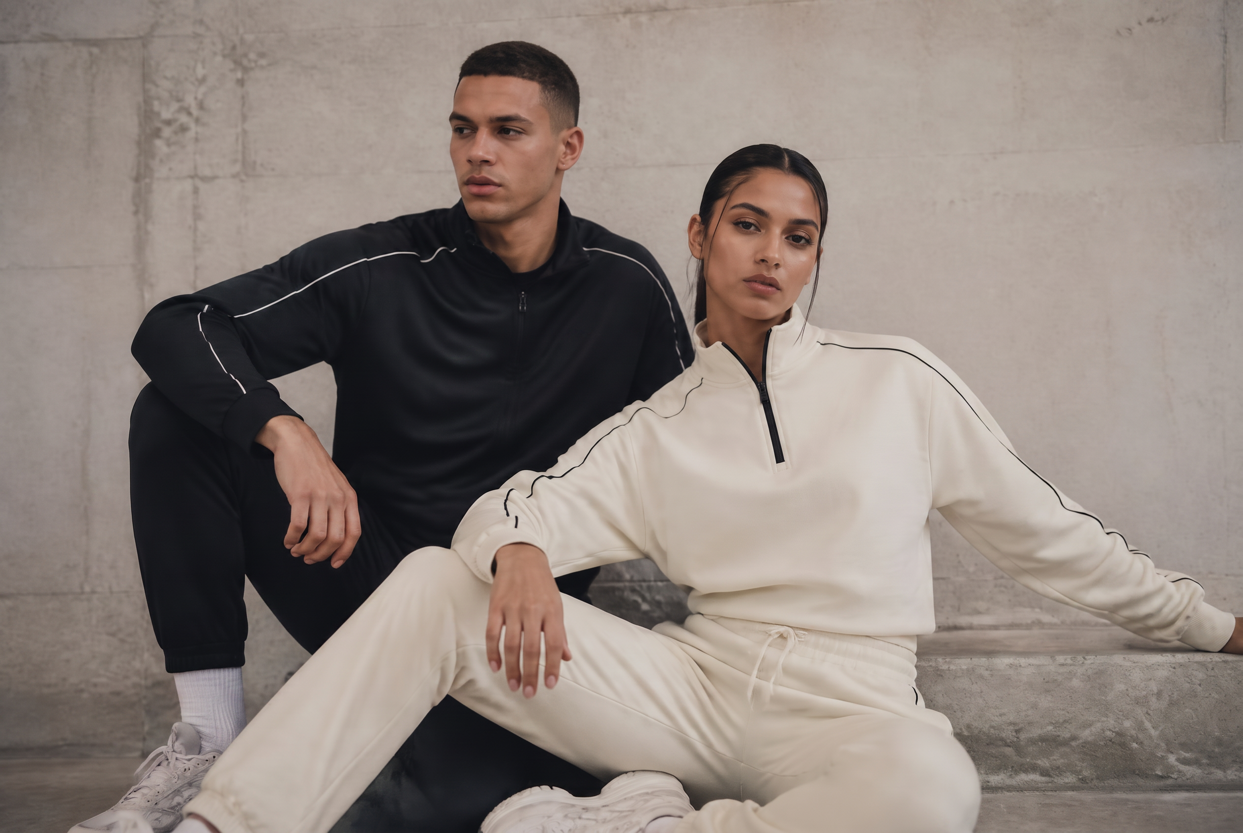 Pareja con conjuntos deportivos Elite Motion
